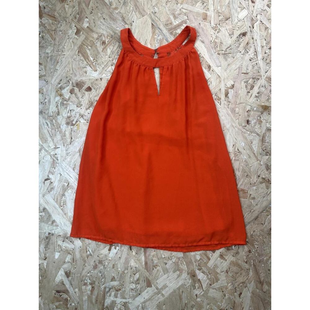 Naked Zebra Orange Halter Top Medium Lace Back Keyhole Neck Sleeveless Blouse